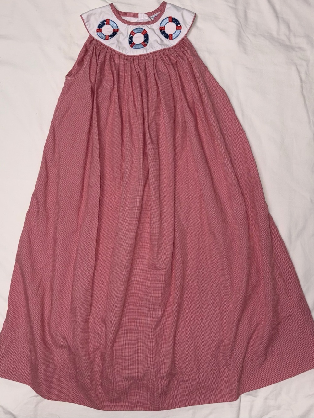 Lolly Wolly Doodle tea length red gingham dress with nautical appliqués sz 6 EUC